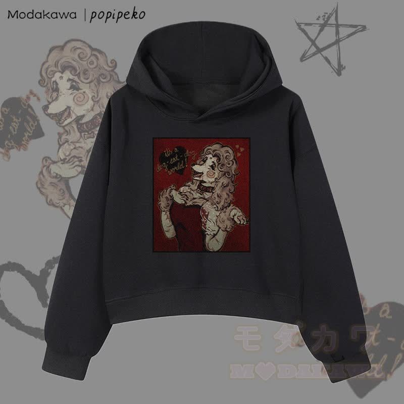 MODAKAWA X popipeko Vintage Pudel Grafik Cropped Cotton Hoodie - Schwarz - 3XL - image 5