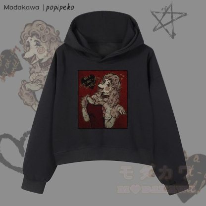 MODAKAWA X popipeko Vintage Pudel Grafik Cropped Cotton Hoodie - Schwarz - 3XL - image 5