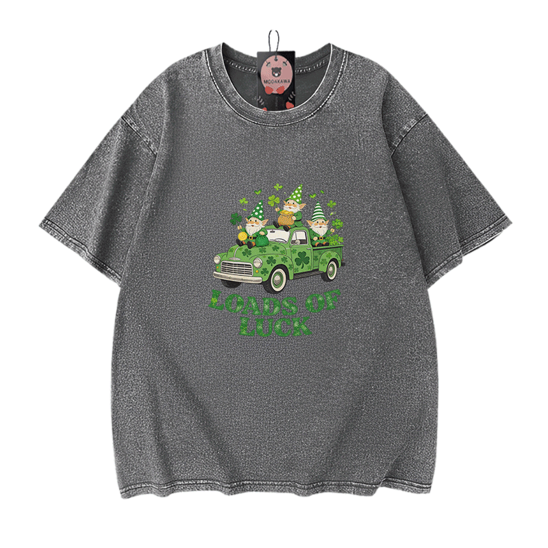 Viel Glück! Auto-St.-Pakrit-Tag-Grafik Modakawa Vintage gewaschenes T-Shirt aus 100 % Baumwolle - Grey - 5XL - image 9