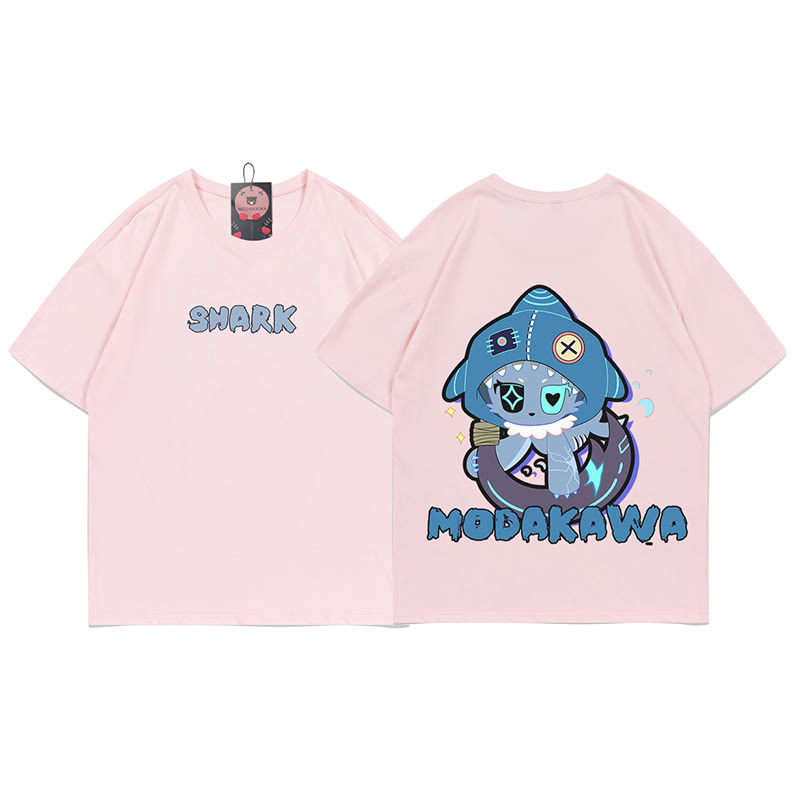 MODAKAWA T-Shirt mit verspieltem Hai-Motiv und dunkler Ästhetik - Pink - C - 5XL - image 12