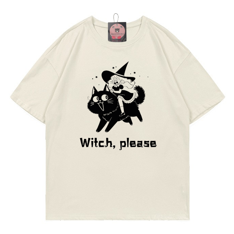 Hexen-Kätzchen-Print-T-Shirt - Beige - 5XL - image 4
