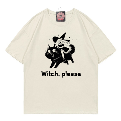 Hexen-Kätzchen-Print-T-Shirt - Beige - 5XL - image 4
