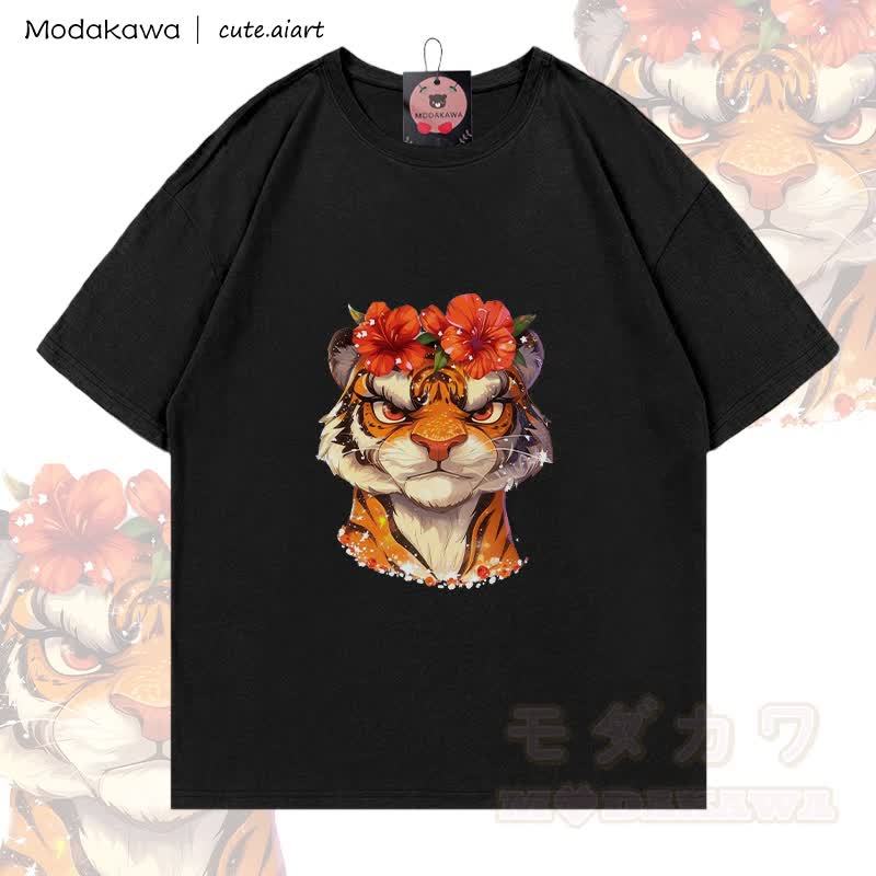 MODAKAWA X cute.aiart Tiger Grafik T-Shirt aus 100 % Baumwolle - Schwarz - 5XL - image 3