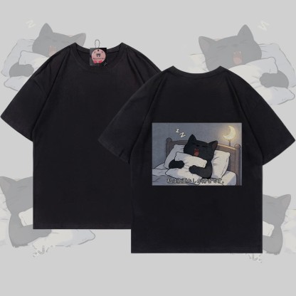 MODAKAWA T-Shirt mit schlafender schwarzer Katze (Grafik) - Black - 5XL - image 3