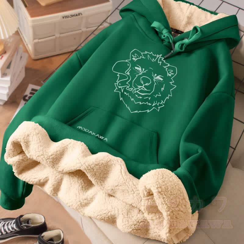 MODAKAWA Winterhoodie mit Raucherbär-Motiv, dick gefüttert mit Fleece - Grün - 2XL - image 3