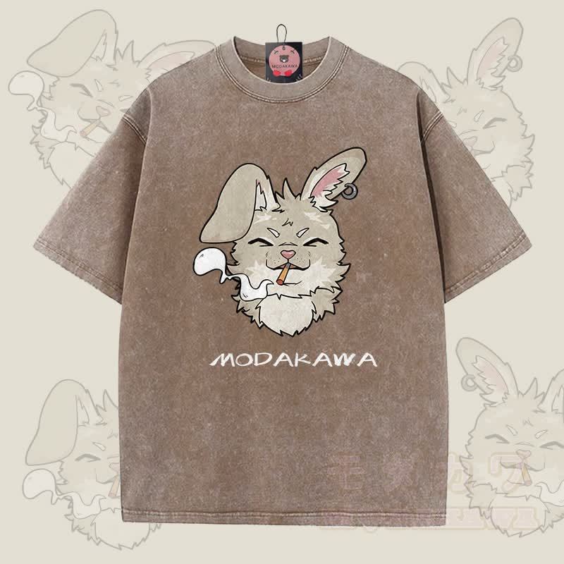 MODAKAWA Nabi Smoking Graphic Unisex Vintage Washed T-Shirt - Braun - 5XL - image 7