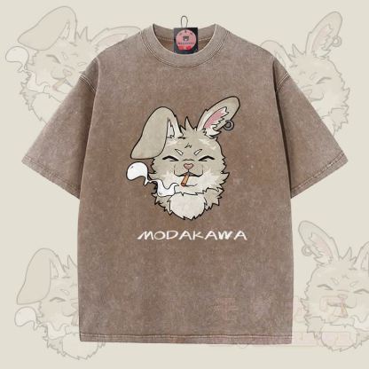 MODAKAWA Nabi Smoking Graphic Unisex Vintage Washed T-Shirt - Braun - 5XL - image 7