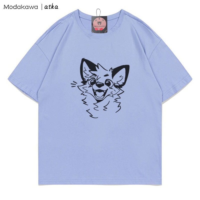 MODAKAWA X atka Cheerful Fox Grafik-T-Shirt - Lavender Blue - 5XL - image 5