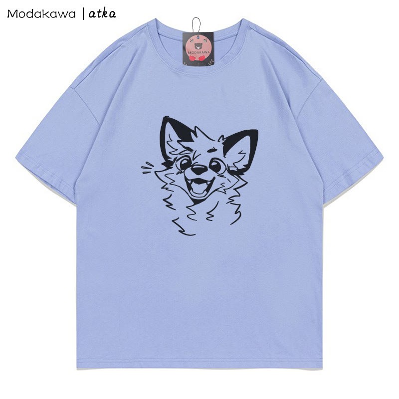 MODAKAWA X atka Cheerful Fox Grafik-T-Shirt - Lavender Blue - 5XL - image 5