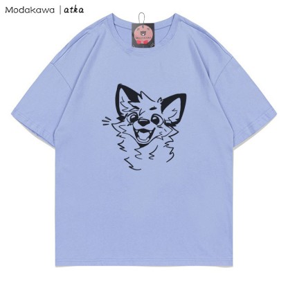 MODAKAWA X atka Cheerful Fox Grafik-T-Shirt - Lavender Blue - 5XL - image 5