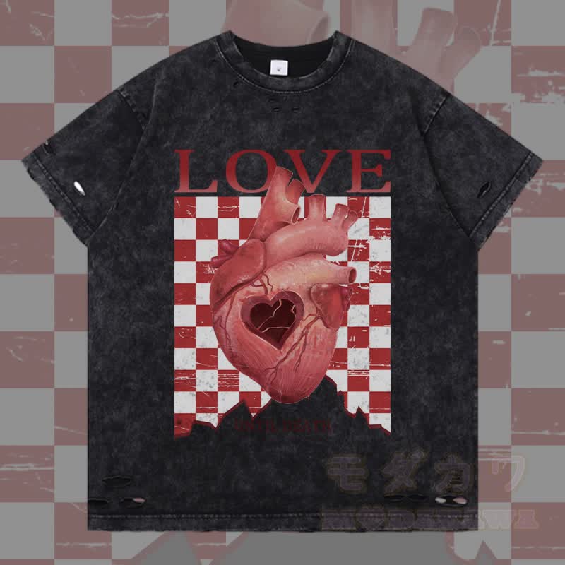 MODAKAWA LOVE Herzgrafik Zerrissenes T-Shirt - Schwarz - 2XL - image 3