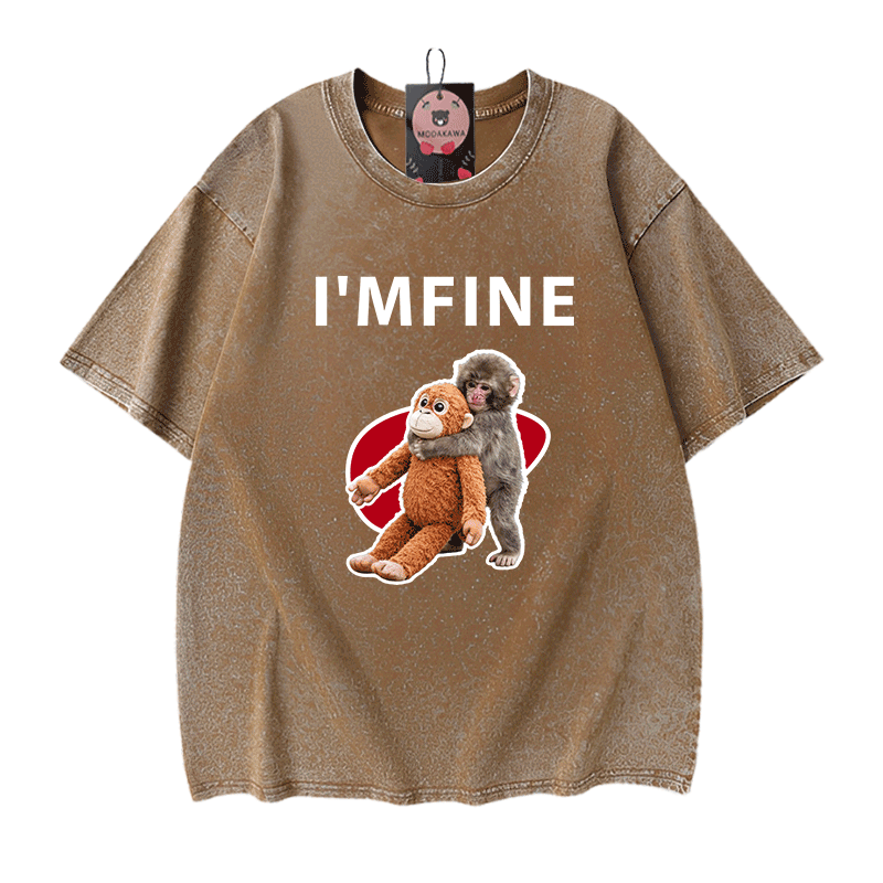 Mir M 's gut! Affen-Grafik Modakawa Unisex Vintage Washed T-Shirt - Brown - 5XL - image 5