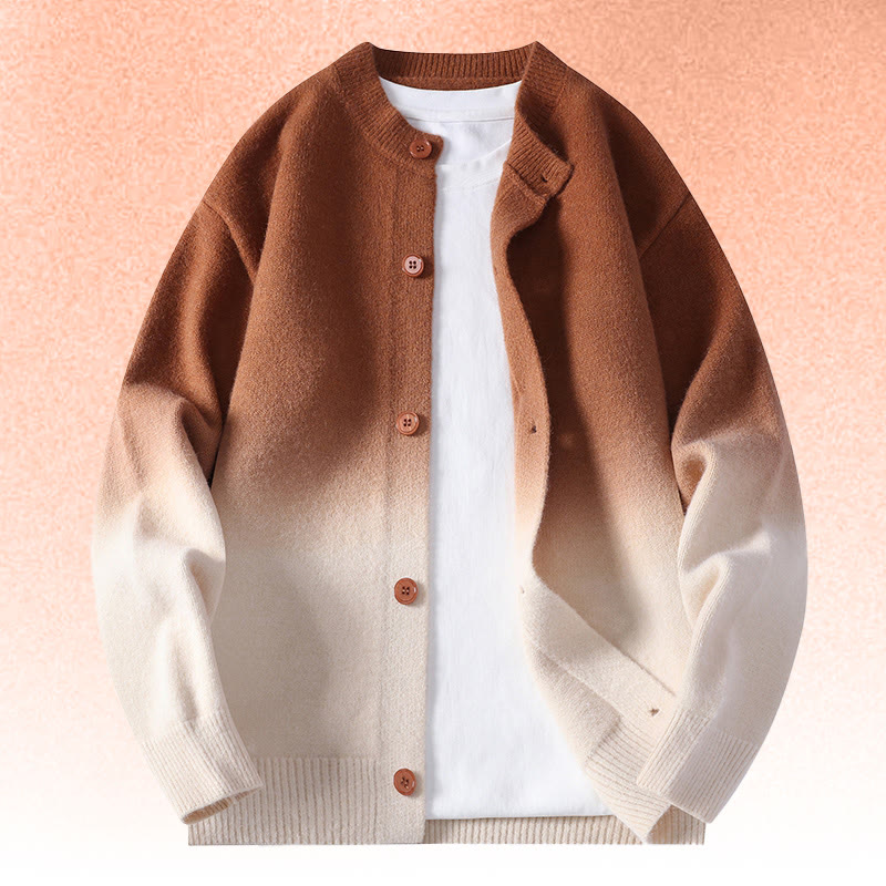 Zweiteiliger Cardigan mit Farbverlauf und Cordhose - Khaki Sweater - 4XL - image 9