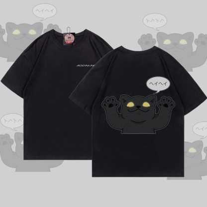 MODAKAWA T-Shirt mit schwarzer Katze und erhobenen Pfoten - Black - 5XL - image 3