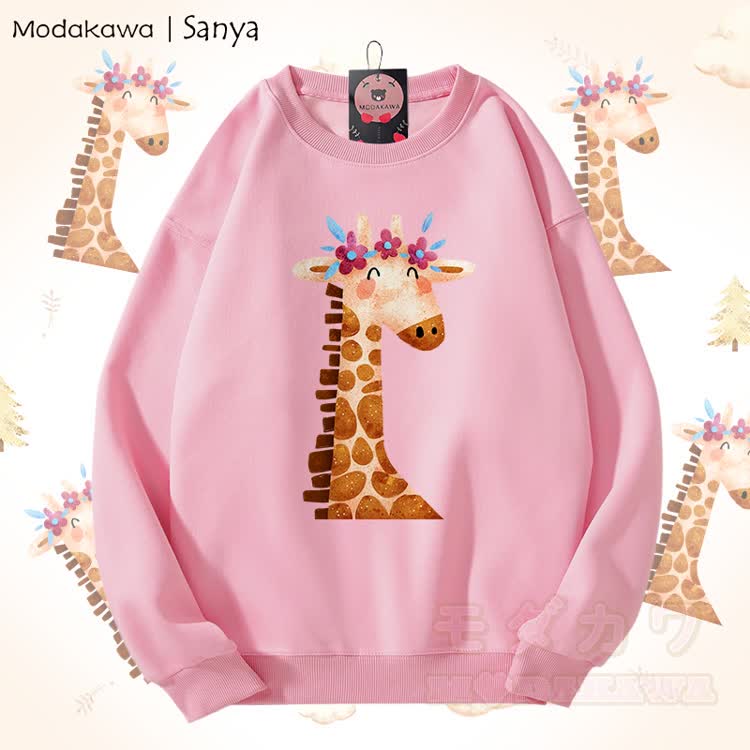 MODAKAWA X Sanya Unisex-Sweatshirt mit floralem Hirschmotiv - Rosa - 5XL - image 4