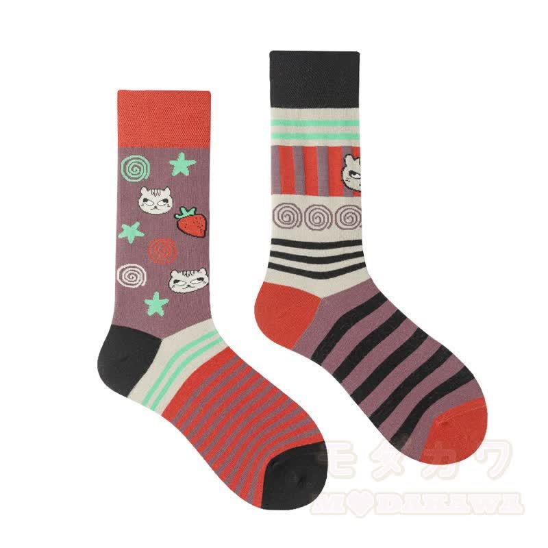 Bunte, asymmetrisch bedruckte Socken bis zur Wade - image 16