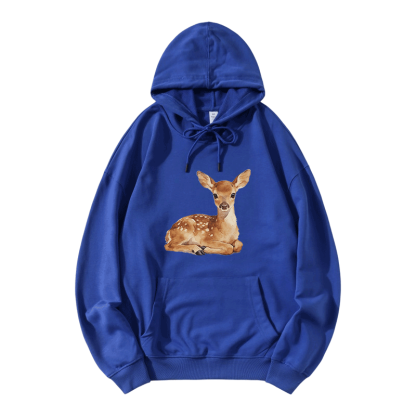 Modakawa Hoodie mit niedlichem Rehbaby-Motiv, locker geschnitten aus Baumwollmischgewebe - Blue - 5XL - image 7