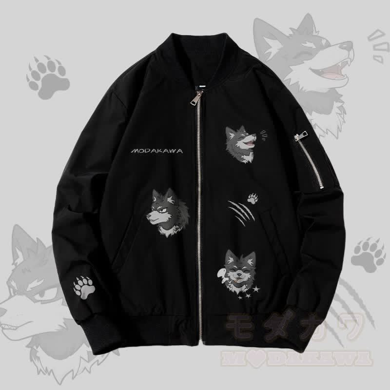 MODAKAWA Lustige Welpen-Grafik-Jacke mit Reißverschluss - Verdickt - Schwarz - 4XL - image 4
