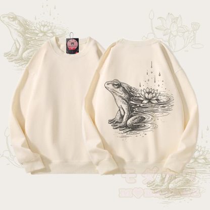 MODAKAWA Unisex-Sweatshirt mit Frosch-Lotus-Grafik - Beige - 5XL - image 3