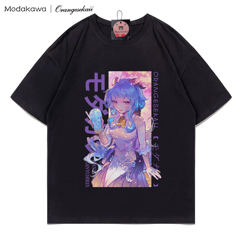 MODAKAWA X orangesekaii ganyuhires Print T-Shirt - Black - 5XL - image 3