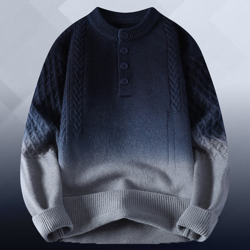 Zweiteiler: Farbverlauf-Zopfstrickpullover und Jeans - Grey Sweater - 3XL - image 10