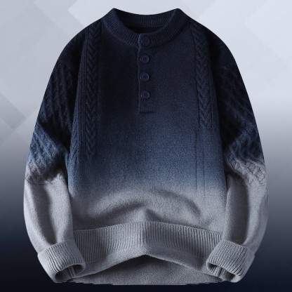 Zweiteiler: Farbverlauf-Zopfstrickpullover und Jeans - Grey Sweater - 3XL - image 10