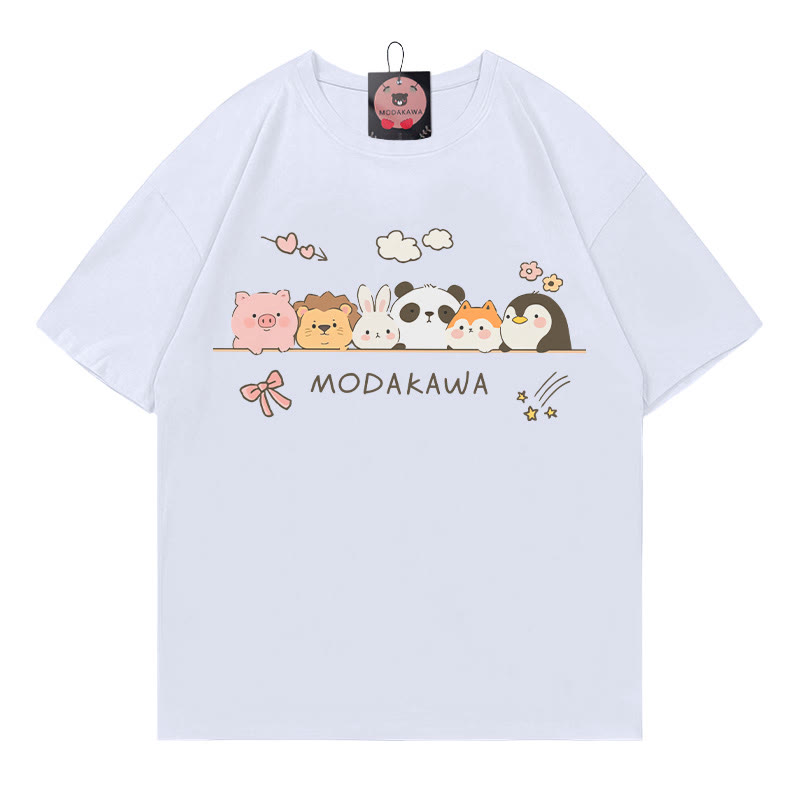 Modakawa T-Shirt mit Tiermotiven in einer Reihe - White - 5XL - image 4