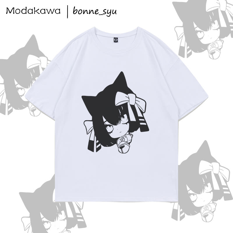 MODAKAWA X bonne_syu KURONEKO Katzenmädchen Grafik-T-Shirt - White - 5XL - image 4