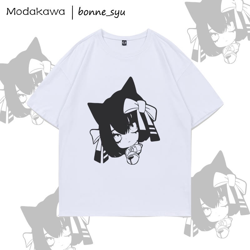 MODAKAWA X bonne_syu KURONEKO Katzenmädchen Grafik-T-Shirt - White - 5XL - image 4
