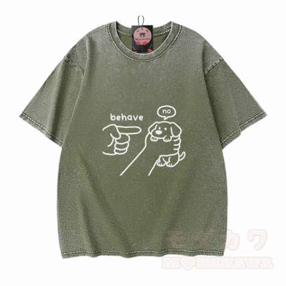 BEHAVE NO Puppy Graphic Modakawa Vintage Washed 100% Cotton T-Shirt - Grün - 5XL - image 8