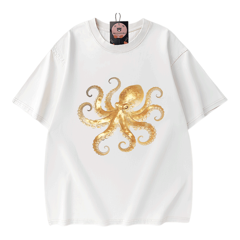 Modakawa Vintage T-Shirt mit Oktopus-Motiv, gewaschen, 100 % Baumwolle - White - 5XL - image 3