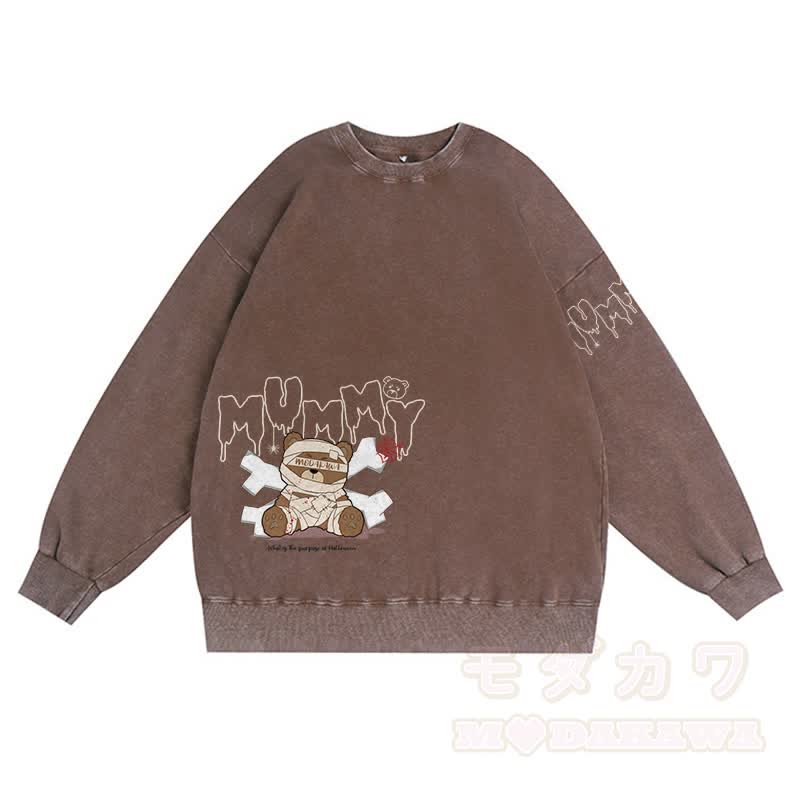 MODAKAWA MUMMY Bär Grafik Unisex Vintage Washed Sweatshirt - Braun - 3XL - image 4
