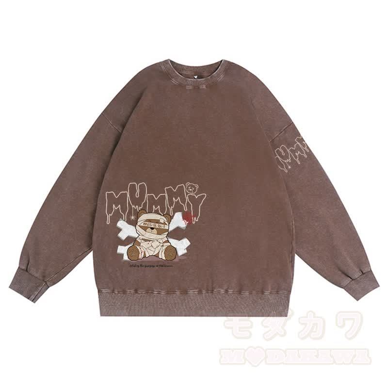 MODAKAWA MUMMY Bär Grafik Unisex Vintage Washed Sweatshirt - Braun - 3XL - image 4