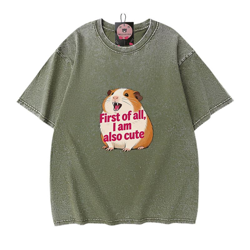Modakawa Vintage T-Shirt mit Hamster-Motiv, gewaschen aus 100 % Baumwolle - Green - 5XL - image 8