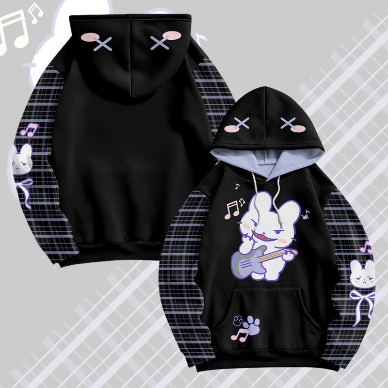 MODAKAWA Pullover-Hoodie mit Gitarrenhasen-Grafik-Allover-Print - Black&Purple - 8XL - image 4