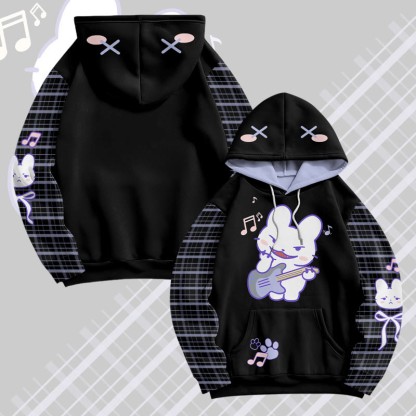 MODAKAWA Pullover-Hoodie mit Gitarrenhasen-Grafik-Allover-Print - Black&Purple - 8XL - image 4
