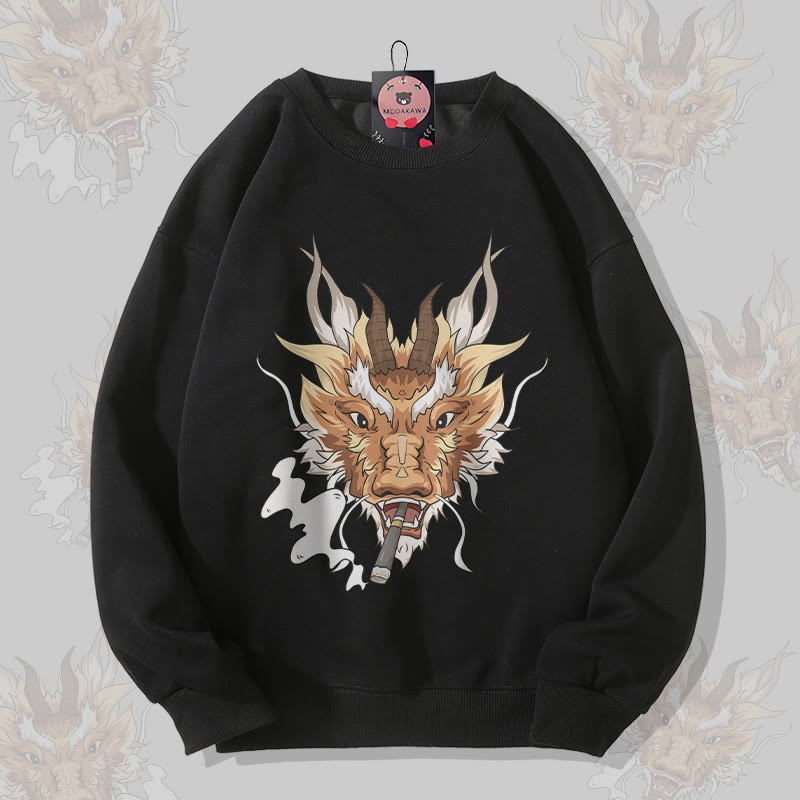MODAKAWA Smoking Dragon Grafik Unisex Sweatshirt - Black - 5XL - image 4