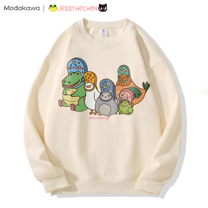 MODAKAWA X jessthechen Animal Friends Grafik-Sweatshirt - Beige - 5XL - image 4