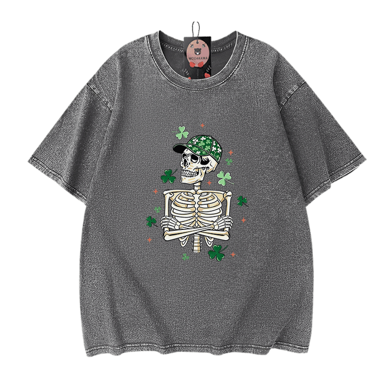Modakawa Vintage T-Shirt aus 100 % Baumwolle mit St. Patrick's Day-Motiv (gewaschen). - Grey - 5XL - image 9