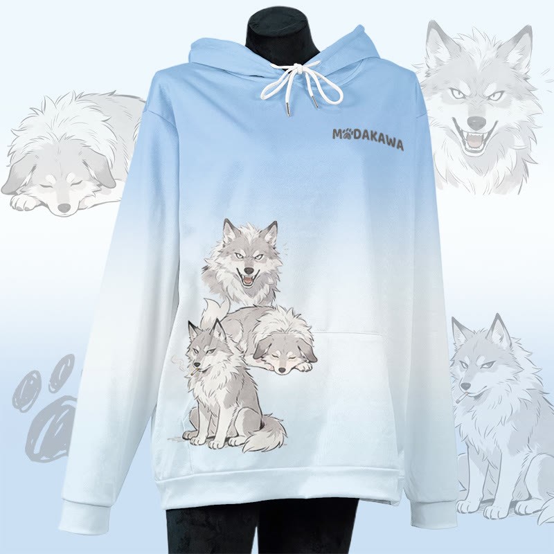 MODAKAWA Pullover-Hoodie mit Allover-Print eines rauchenden Hundes - Blue - 8XL - image 2