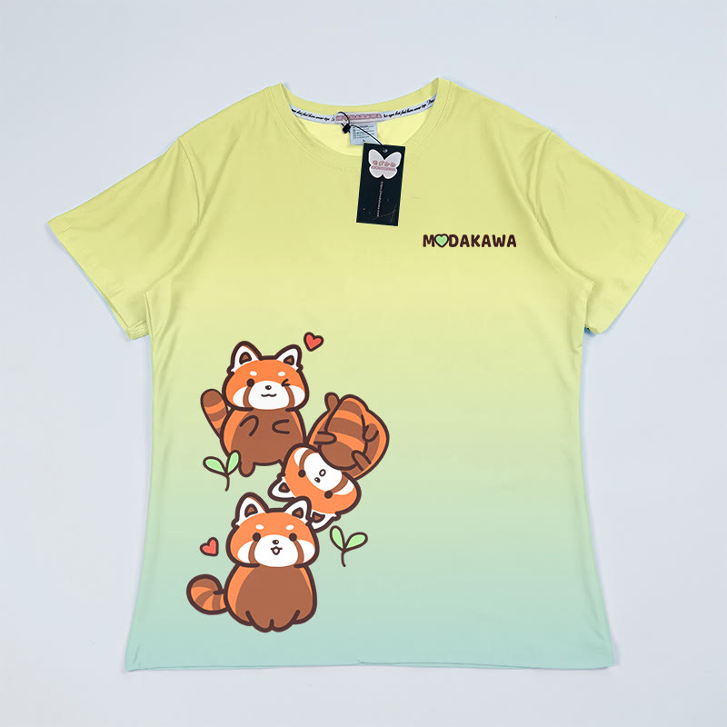 T-Shirt mit Farbverlauf und Roter Panda Grafik - Gelb - 5XL - image 5