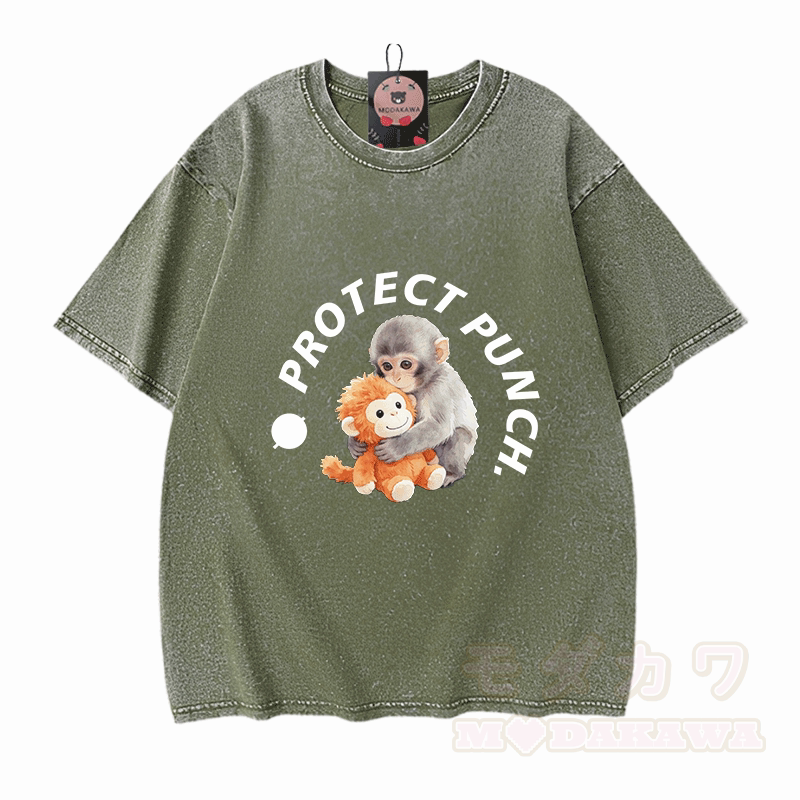 PROTECT PUNCH Umarmungsaffen-Grafik Modakawa Unisex Vintage Washed T-Shirt - Grün - 5XL - image 10