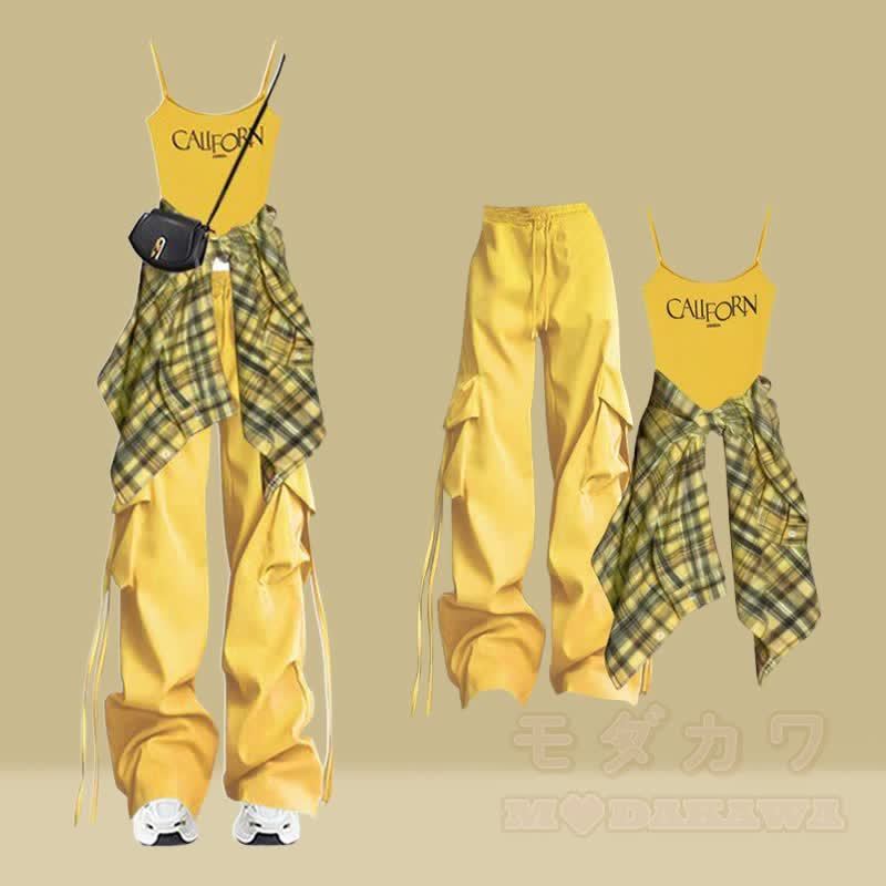 Cami-Top, kariertes Hemd, Cargohose, passendes Outfit - Satz D - XL - image 4