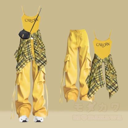 Cami-Top, kariertes Hemd, Cargohose, passendes Outfit - Satz D - XL - image 4