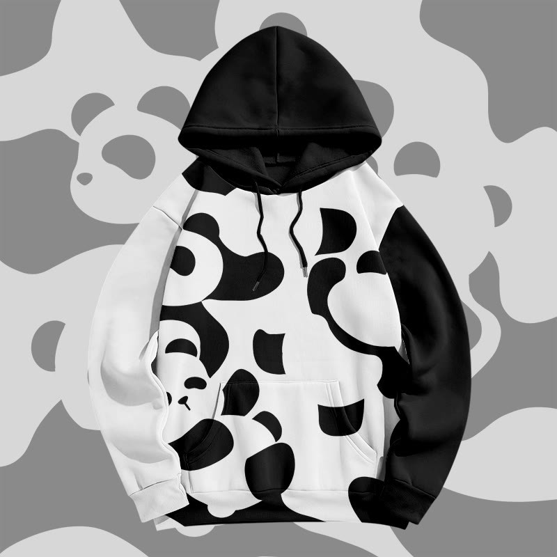 MODAKAWA Farben Block Panda Graphic All Over Print Pullover Hoodie - Black - 8XL - image 3