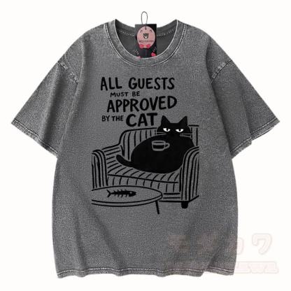 MODAKAWA Kitty Grafik Vintage Washed 100% Baumwoll-T-Shirt - Grau - 3XL - image 7