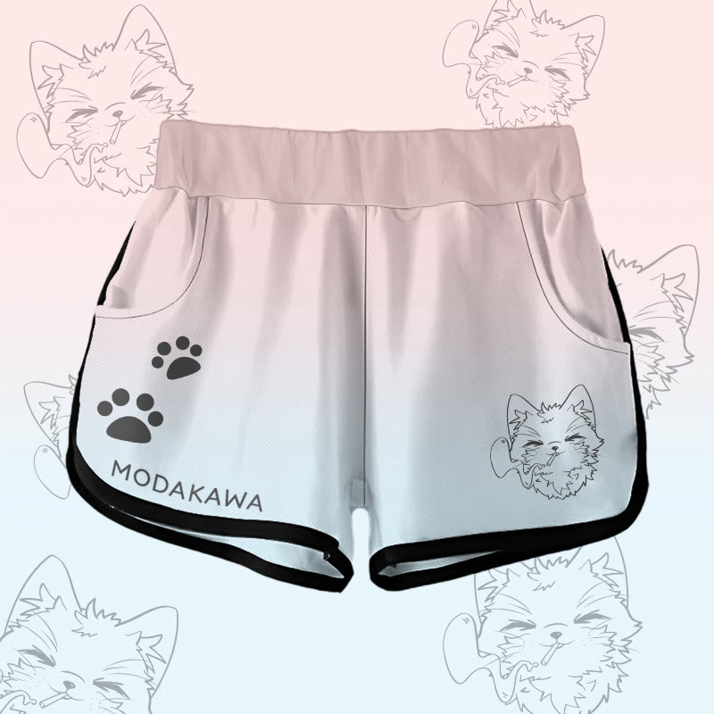 MODAKAWA Shorts mit Farbverlauf und rauchender Katze Grafik - Pink - 5XL - image 2