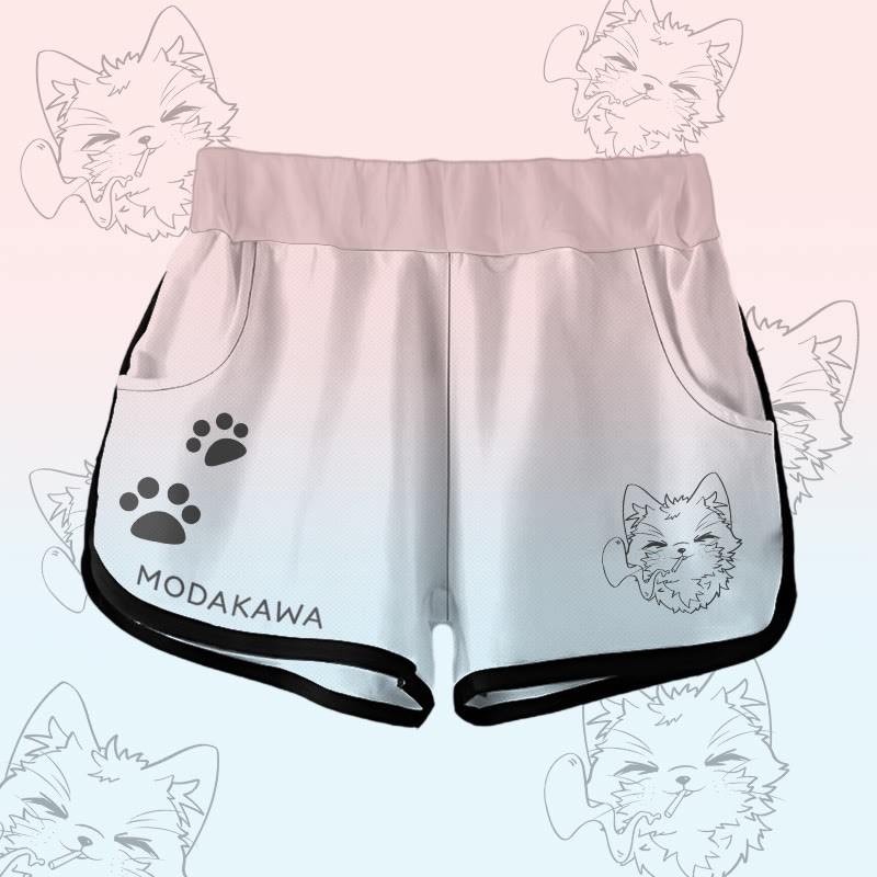 MODAKAWA Shorts mit Farbverlauf und rauchender Katze Grafik - Pink - 5XL - image 2