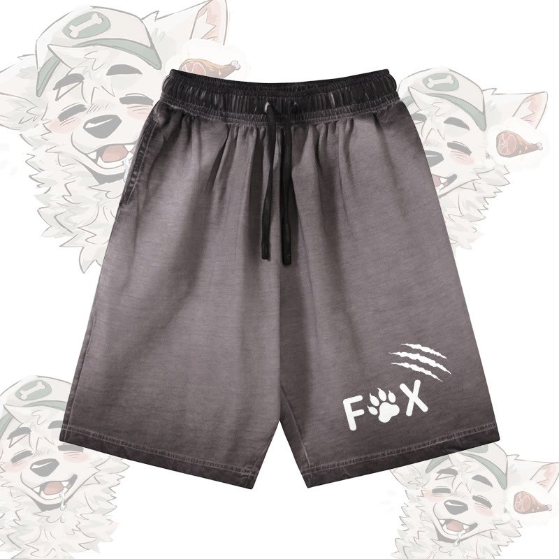 Modakawa Shorts aus 100 % Baumwolle mit Fuchspfoten-Motiv, Vintage-Waschung und Used-Look - Grey - 5XL - image 2