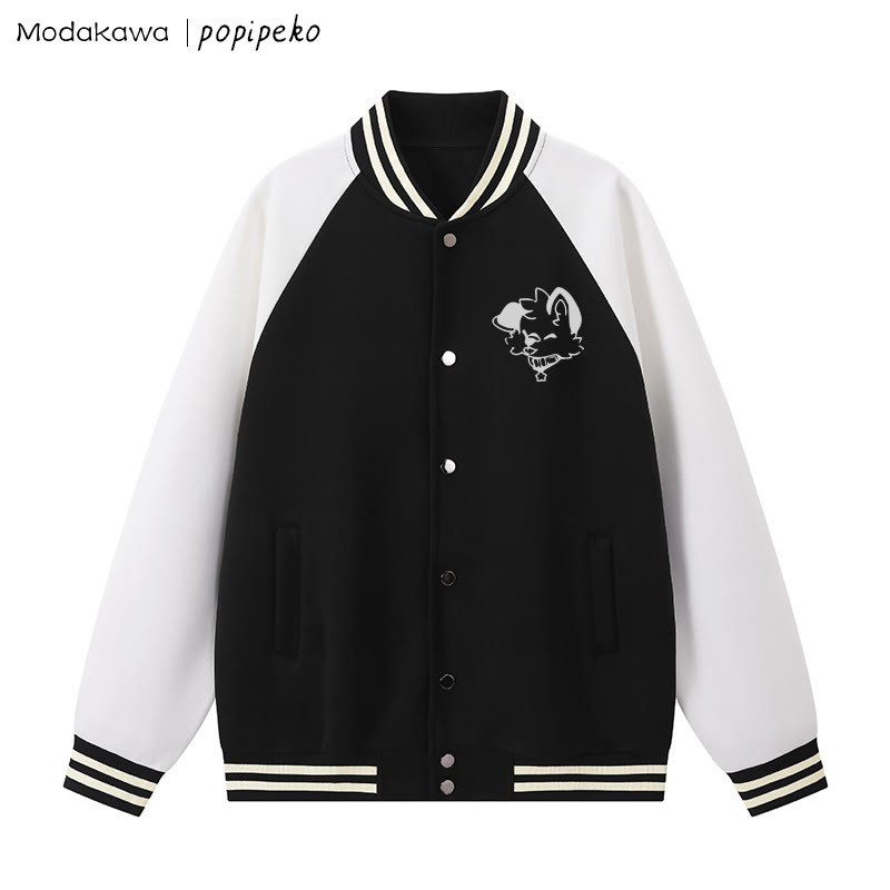 Baseballjacke mit Farben -Grafik und Welpenmotiv - Schwarzweiß - 5XL - image 6